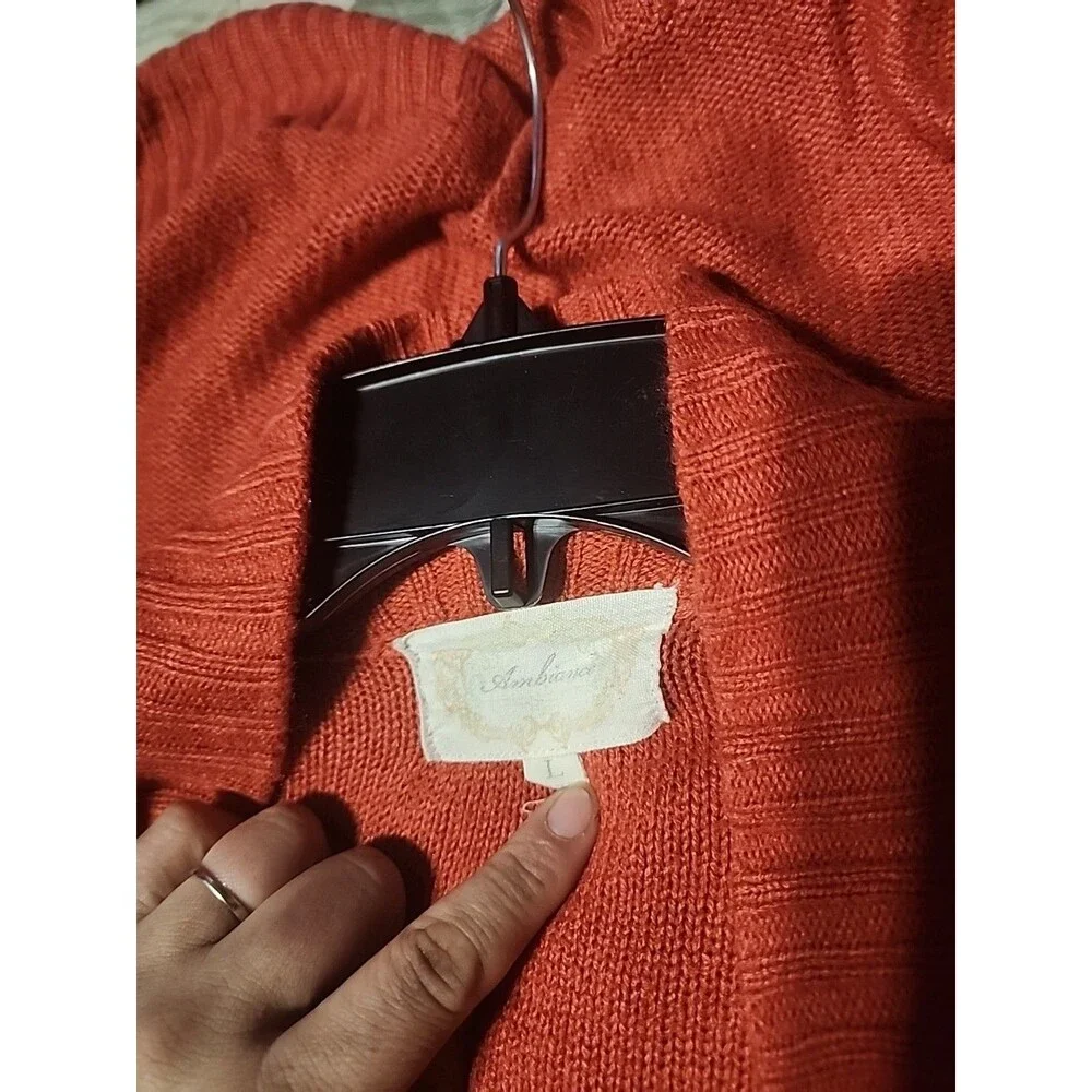 Ambiance Women’s Open Front Cardigan Sweater Size L Orange-Red Knit Long Sleeve - Picture 5 of 6
